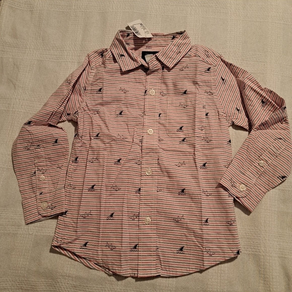 The Children's Place boys size 3T red, white & gray button up shark shirt, New - Picture 1 of 5